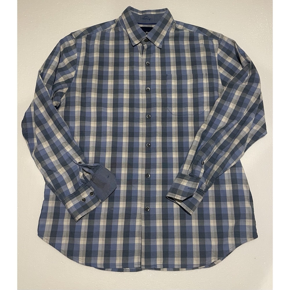 Mens Tommy Bahama Blue Checkered Button Down Shirt Medium